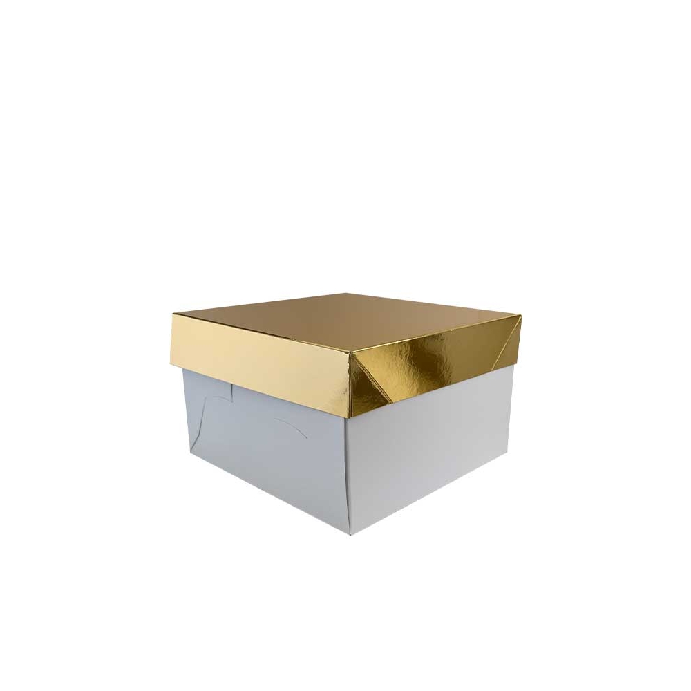 Cutie alba cu capac auriu pentru panettone 20x20x20h 