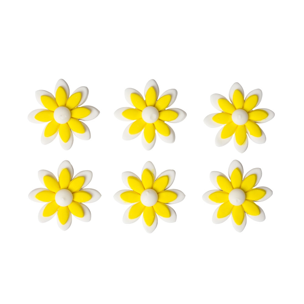 Decoruri din zahar flori daisies galbene Ø 3.5cm 6buc