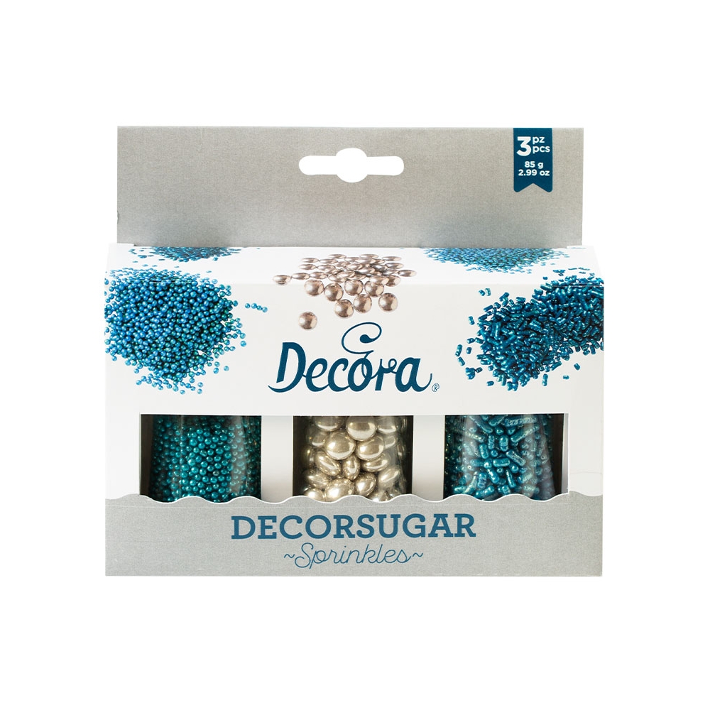 Decor din zahar mix argintiu si albastru 2mm-10mm 85gr