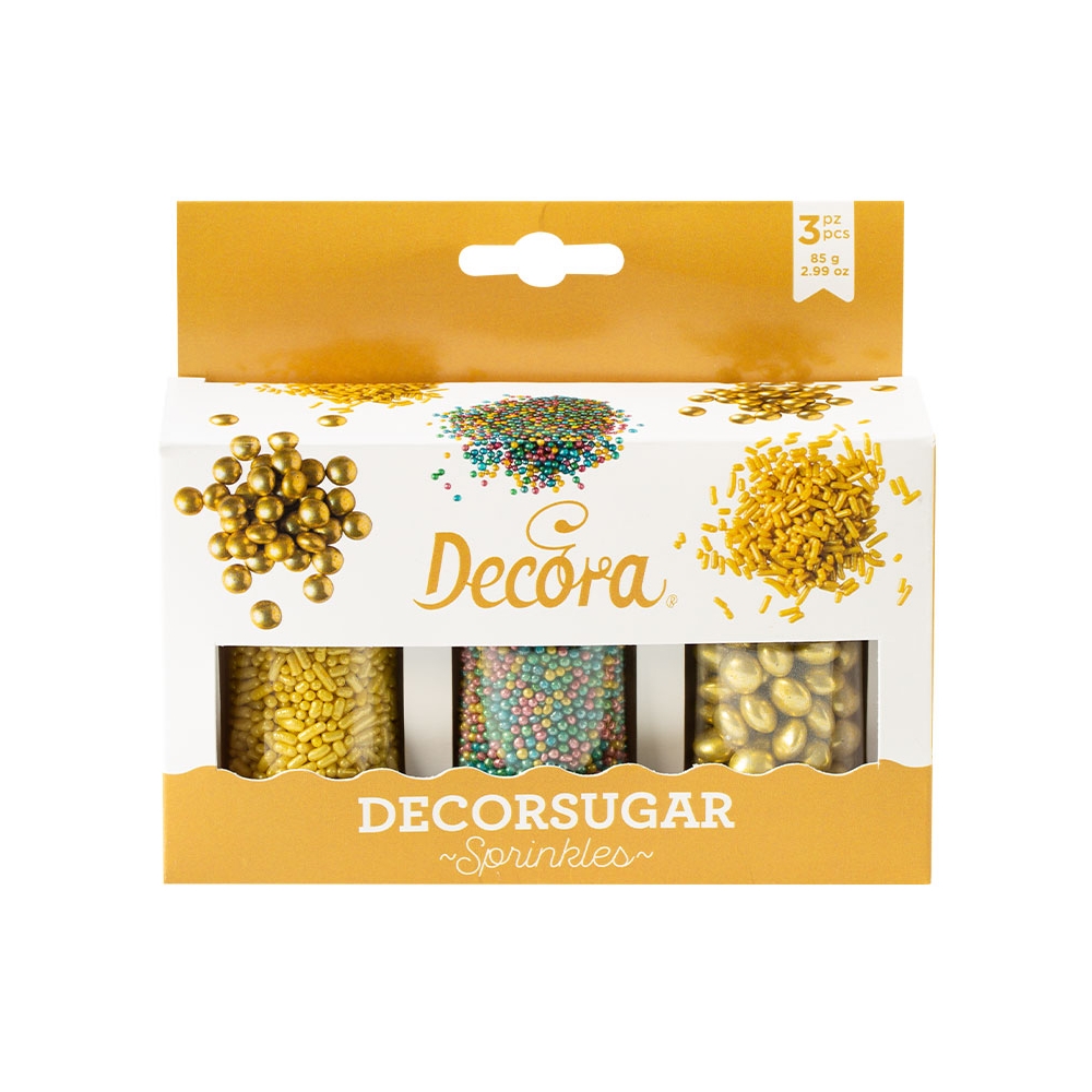 Decor din zahar mix auriu 2mm-10mm 85gr