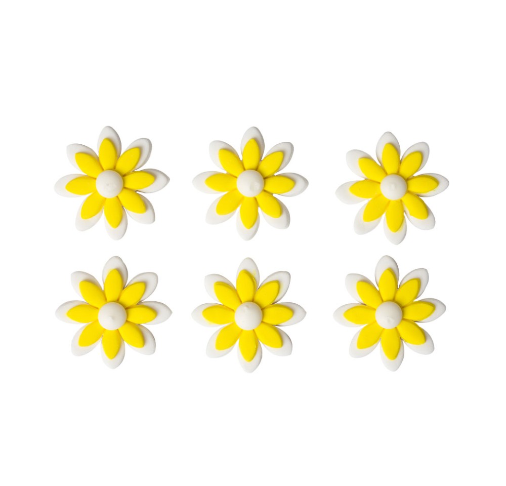 Decoruri din zahar flori daisies galbene Ø 3.5cm 6buc